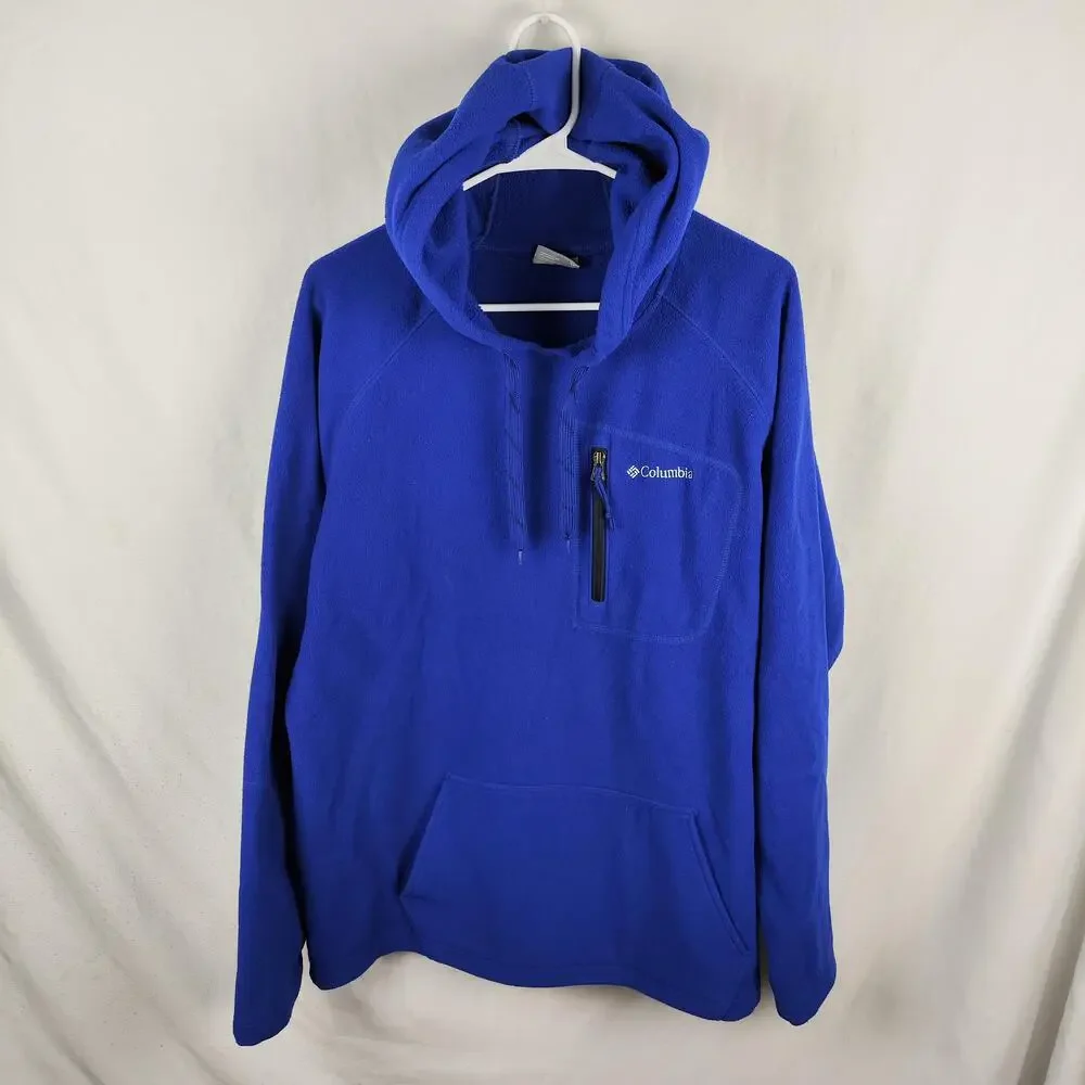 Columbia Hoodie Mens XL Blue Fleece Pullover Kangaroo Pocket Zip Chest Logo